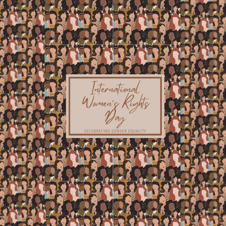 International Women’s Rights Day campaign cover, with an illustrated pattern of women