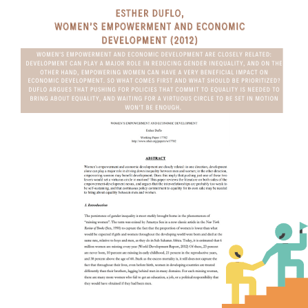 Social media graphic summarising Esther Duflo’s research on women’s empowerment and economic development